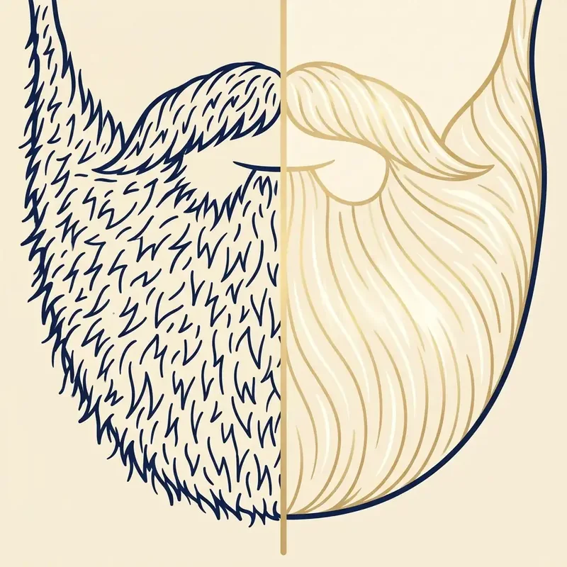 Ilustração comparando textura de barba seca e barba tratada com balm