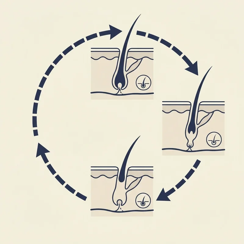 Diagrama circular simples mostrando as três fases do ciclo de crescimento do pelo