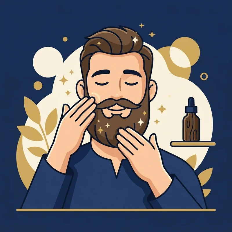 Ilustração de mascote massageando óleo na barba com os olhos fechados