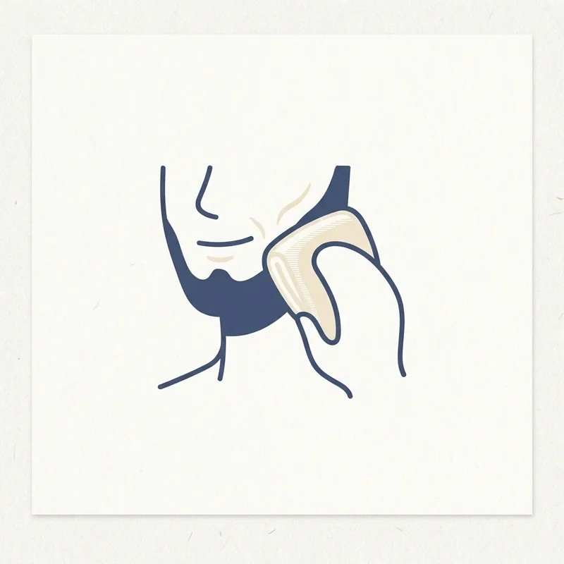 Ilustração minimalista de uma compressa morna aplicada próxima à linha da barba