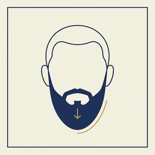 Diagrama de um rosto redondo com barba mais cheia no queixo e lateral mais rente