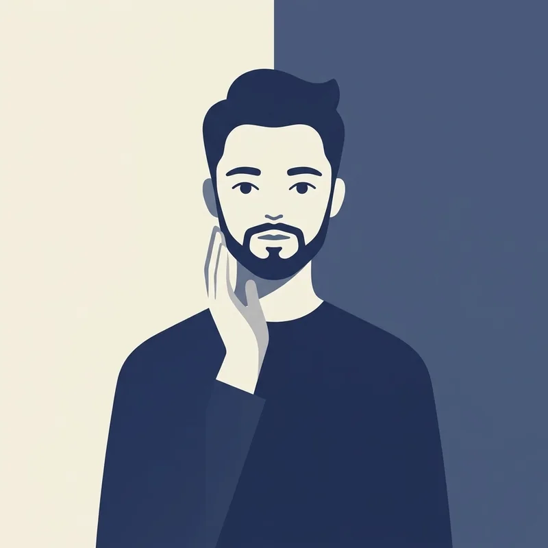 Ilustração neutra de uma pessoa tocando a região da barba com expressão de desconforto