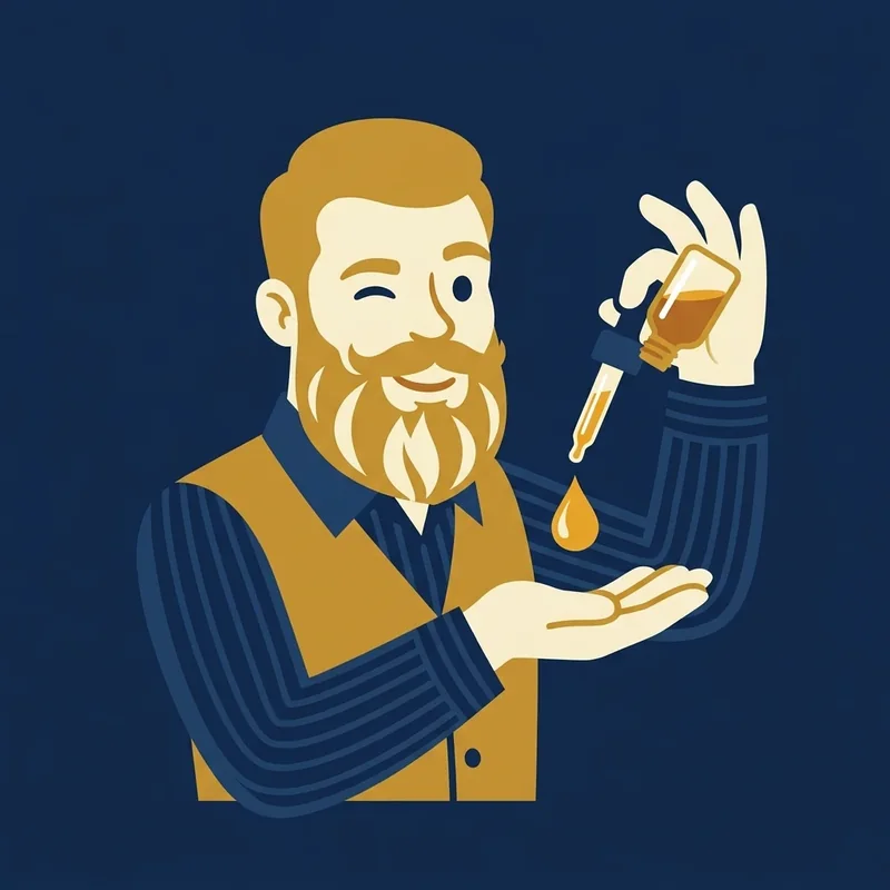 Ilustração cartoon de mascote de barba pingando óleo para barba na palma da mão