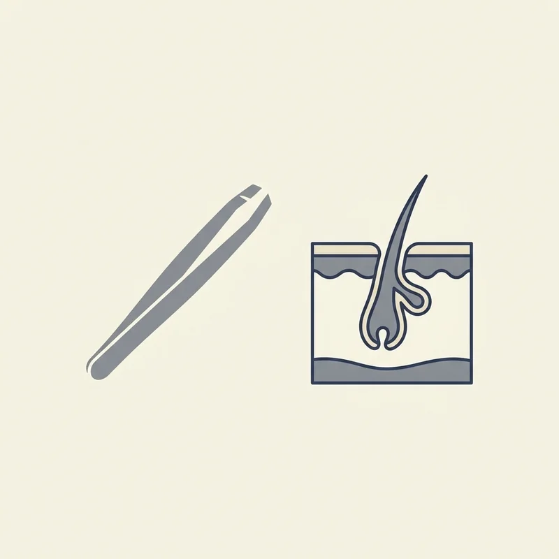 Ilustração informativa de uma pinça ao lado de um diagrama de pelo sob a pele