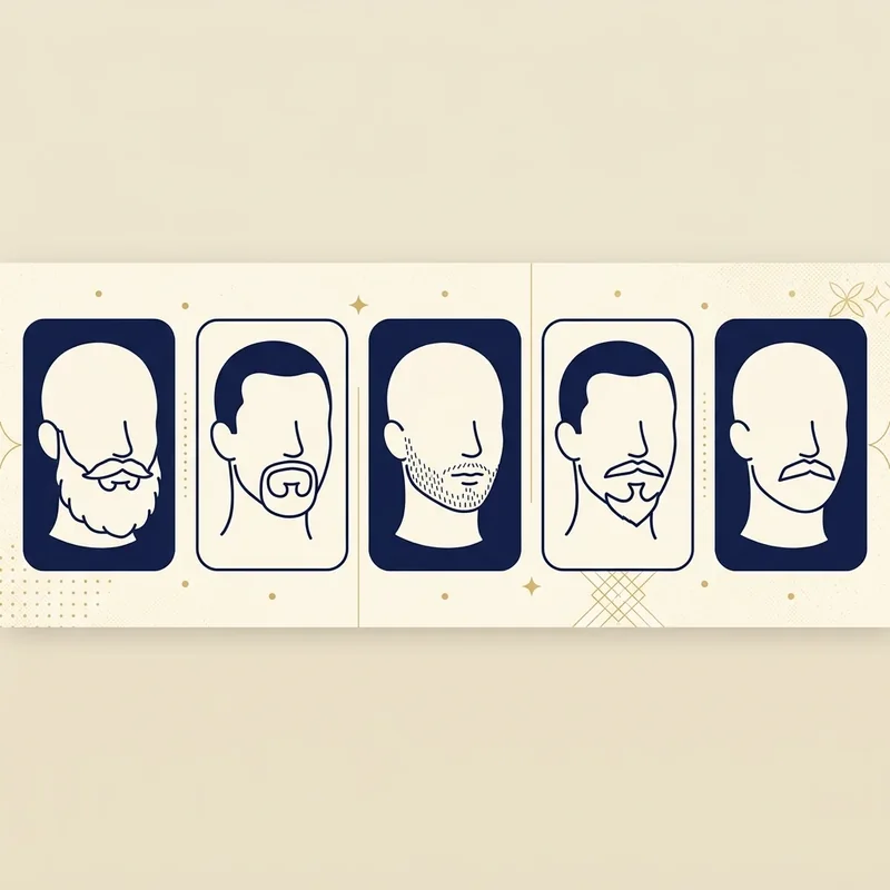 Ilustração com cinco silhuetas de rosto mostrando estilos de barba diferentes