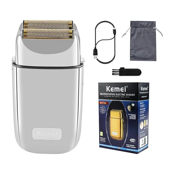 KEMEI KM-TX1 Barbeador de metal sem fio de folha dupla para uso úmido e seco
